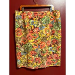 Talbots Floral Tapestry Pencil Skirt Size 16 Multi Color Boho Retro Office